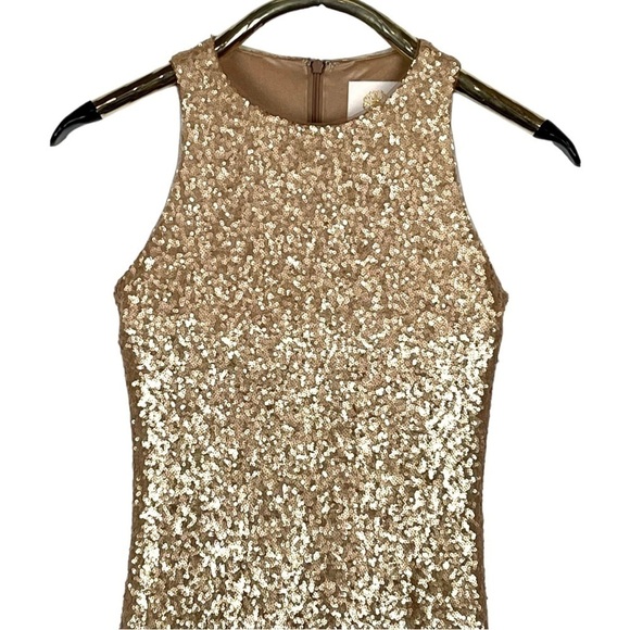 REVELRY ASTIR ROSE GOLD SEQUIN STRETCH SLEEVELESS BRIDESMAID FORMAL GOWN - Picture 5 of 12